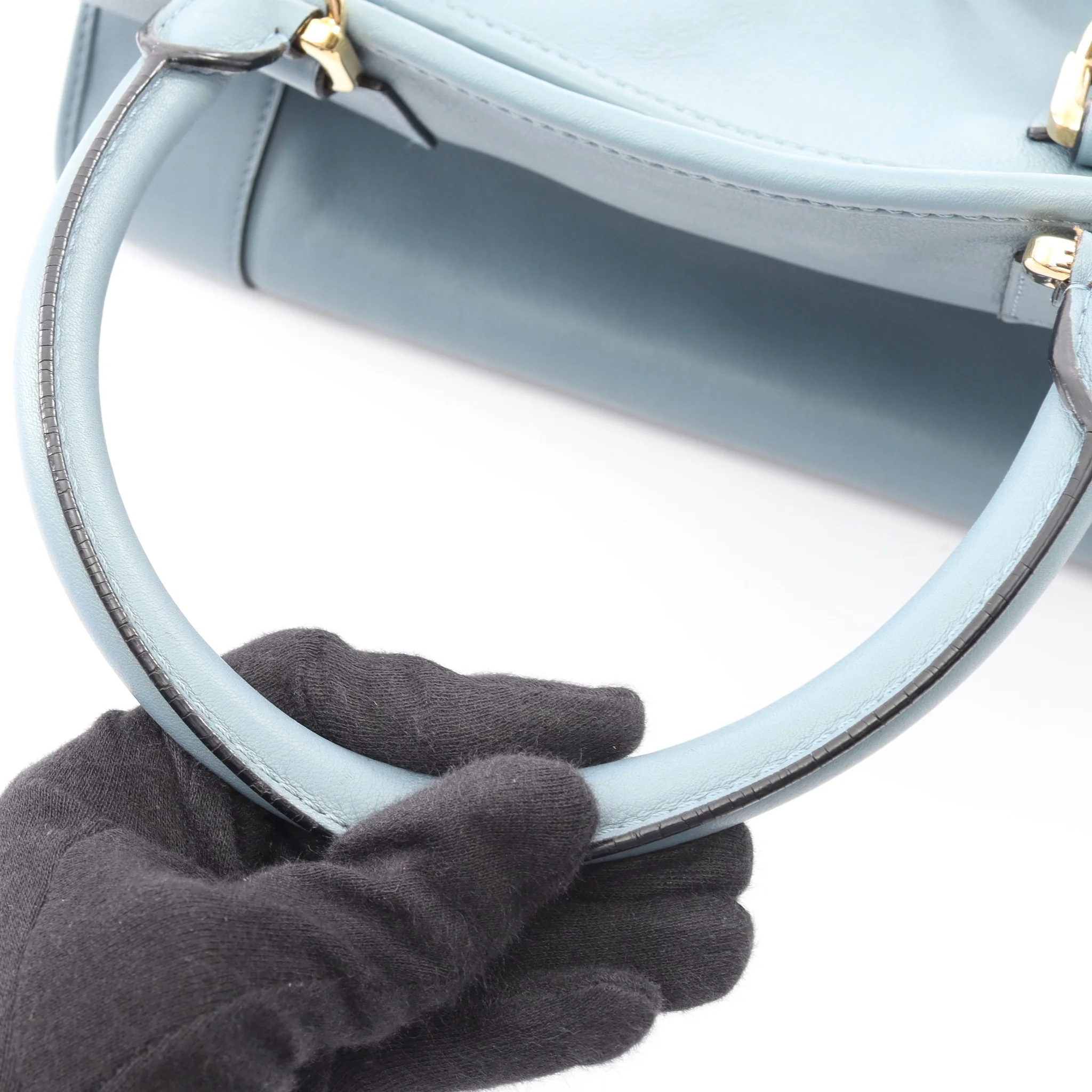 Amazona36 2WAY Handbag Leather Blue gray - Imagen 5
