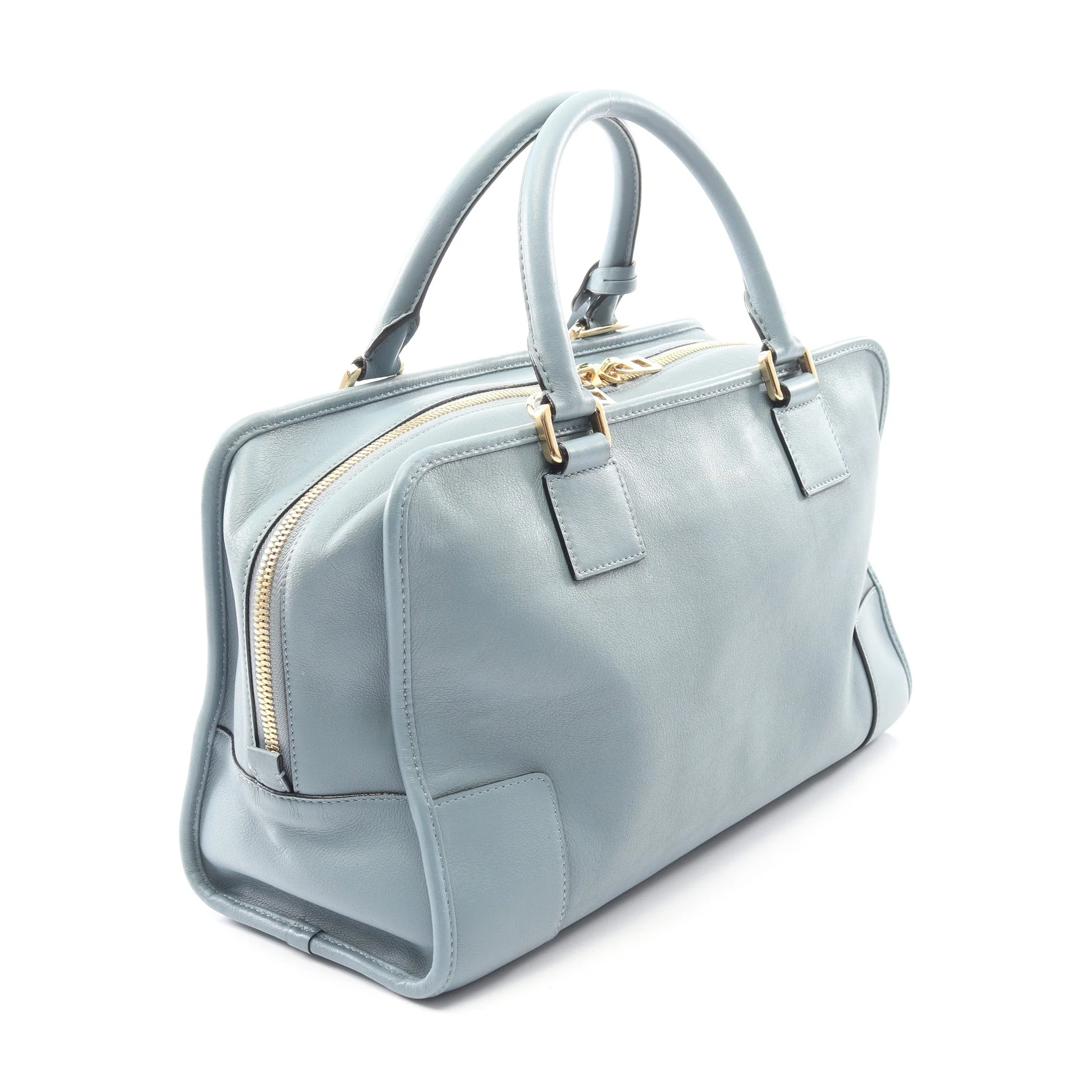 Amazona36 2WAY Handbag Leather Blue gray