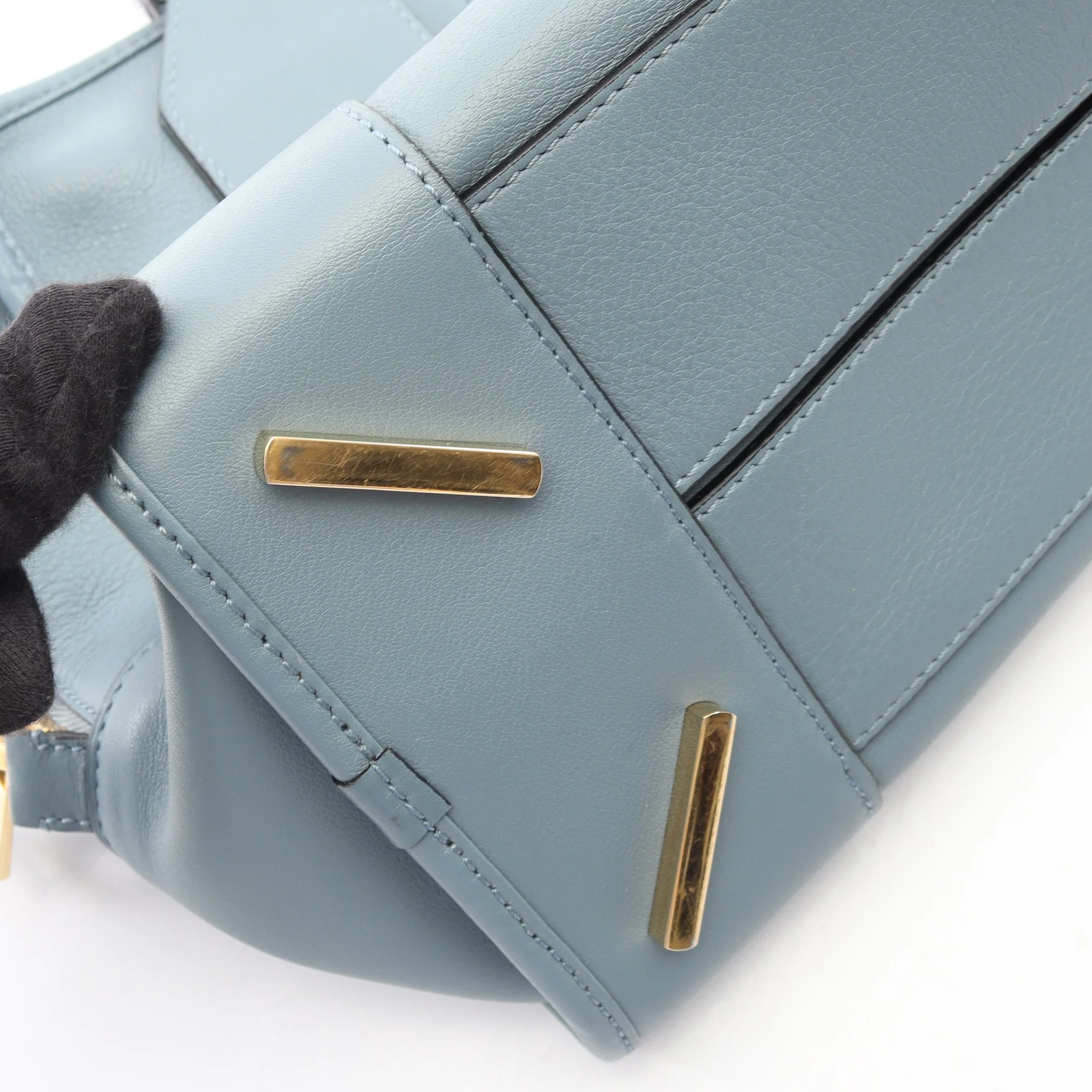 Amazona36 2WAY Handbag Leather Blue gray - Imagen 7