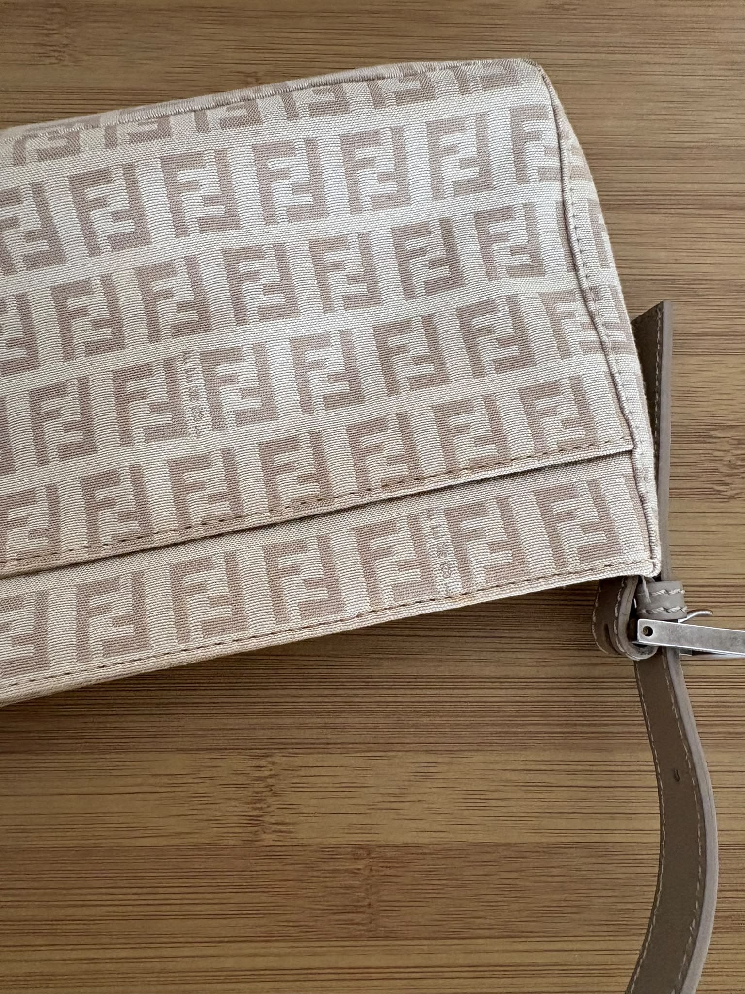 Fendi Zucchino Shoulder Bag Beige - Imagen 14