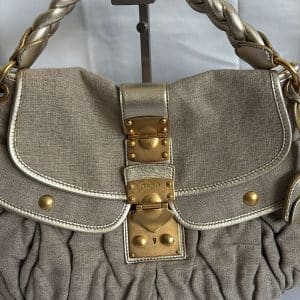 Miu Miu Bolso Matelassé en Lino y Piel Dorada