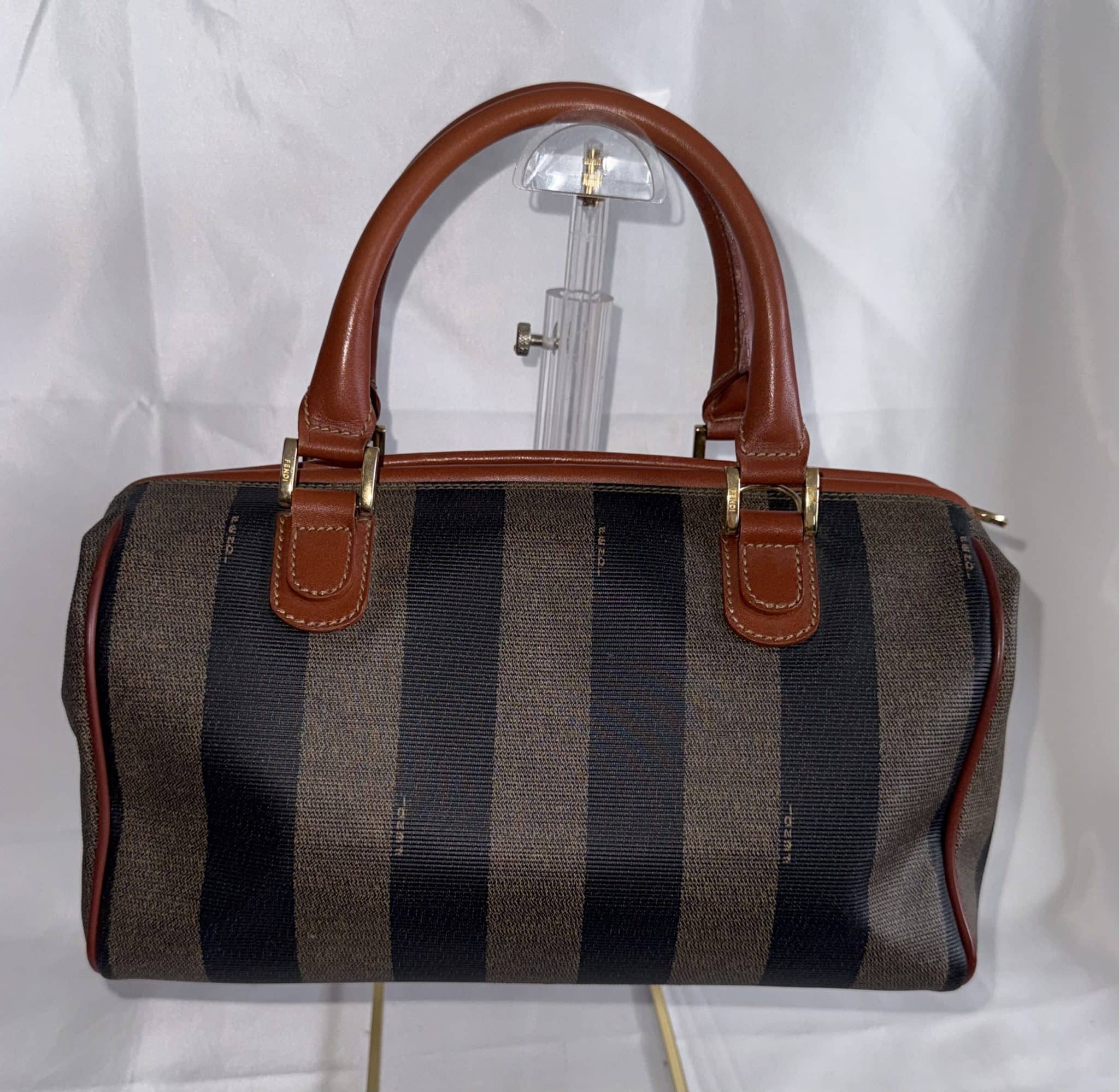 Fendi Vintage Pequin Boston – Con Asa Extra - Imagen 5